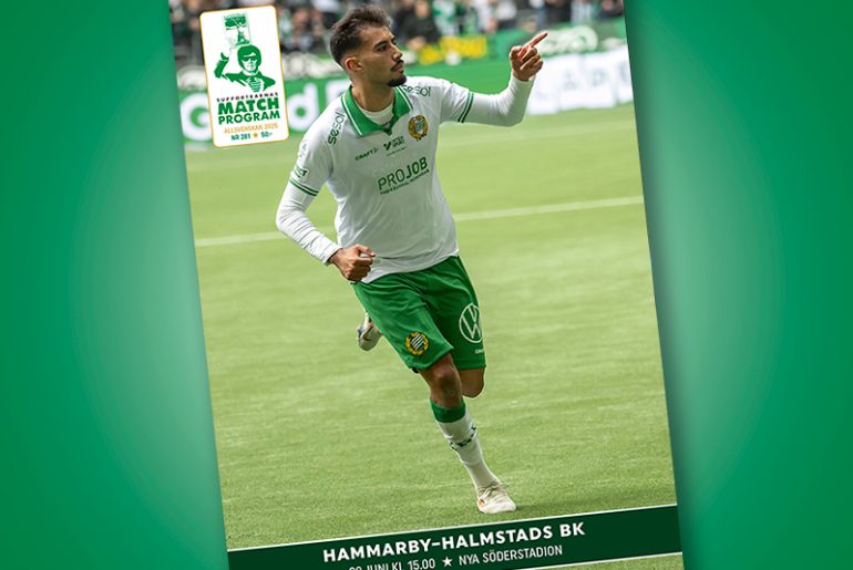 Omslag till Supportrarnas Matchprogram till matchen Hammar-Halmstads BK, Montader Madjed på omslaget.