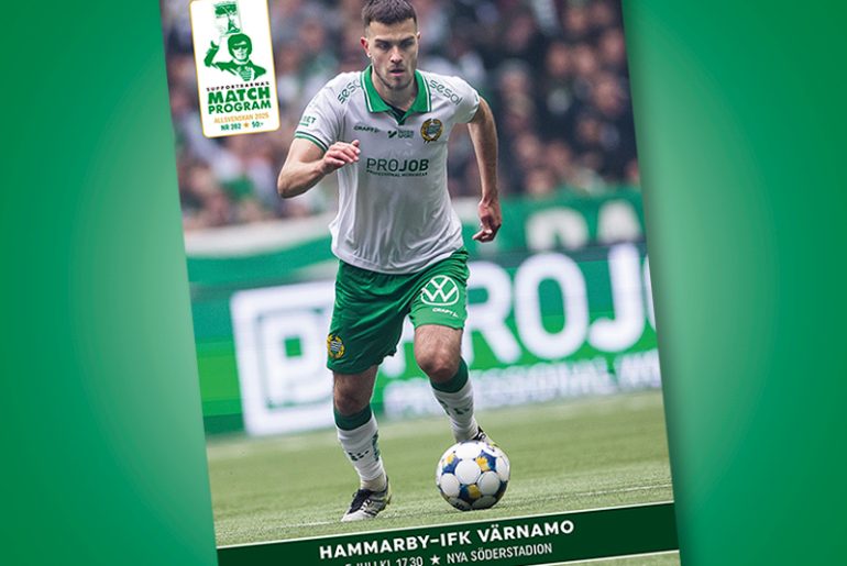 Pavle Vagic driver boll på omslaget till Supportrarnas Matchprogram till mötet med Värnamo.