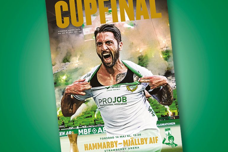 Omslag av Supportrarnas Matchprogram inför finalen av Svenska cupen mellan Mjällby och Hammarby.