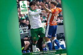 Sebastian Tounekti på omslaget av Supportrarnas Matchprogram till mötet Hammarby-Djurgården, 13 april 2025.