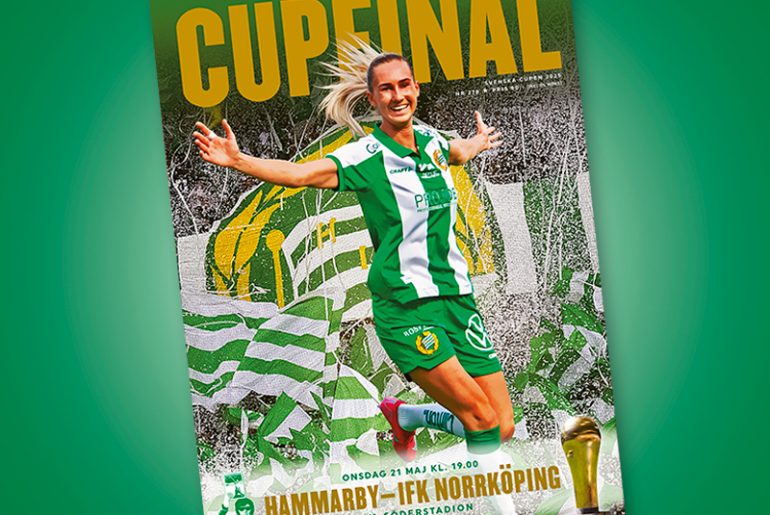 Ellen Wangerheim på omslag av matchprogrammet till finalen i Svenska cupen Hammarby-IFK Norrköping.