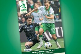 Hampus Skoglund på omslag till Supportrarnas Matchprogram inför matchen Hammarby-Mjällby i Allsvenskan 2025.