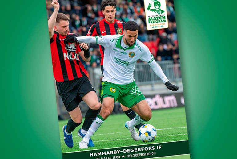 Abdo Boudah på omslaget till Supportrarnas Matchprogram till matchen Hammarby-Degerfors i Allsvenskan 2025.