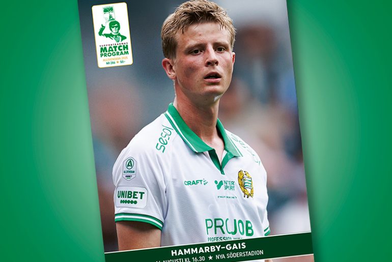 Frederik Winther på omslaget till Supportrarnas Matchprogram inför mötet Hammarby-GAIS i Allsvenskan 2025.