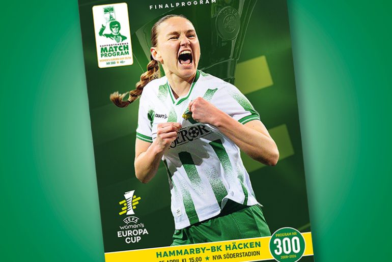 Omslag av Supportrarnas Matchprogram inför den första finalmatchen av Europa Cup mellan Hammarby och Häcken.