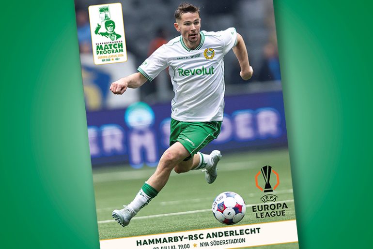 Omslag till Supportrarnas Matchprogram inför kvalet till Europa League mot Anderlecht.